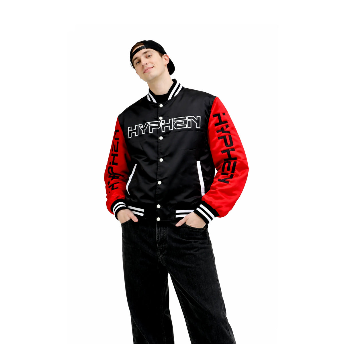 Hyphen Satin Jacket (Black/Red/White) - Hyphen Footwear