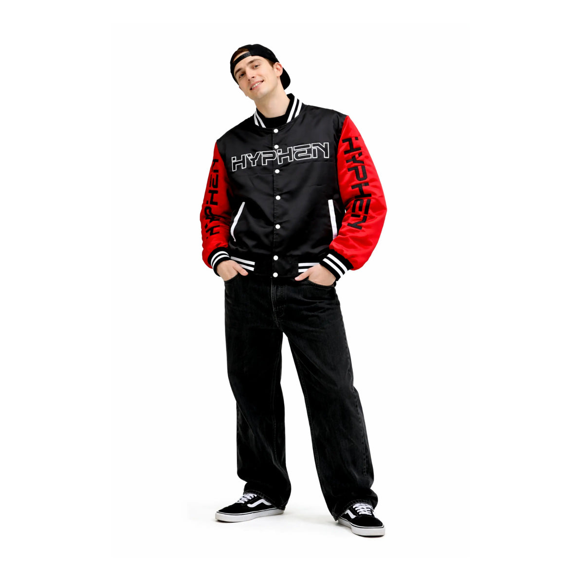 Hyphen Satin Jacket (Black/Red/White) - Hyphen Footwear