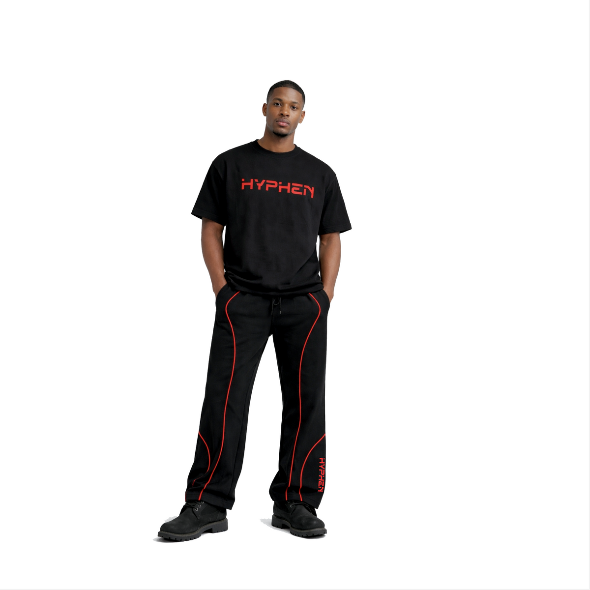 Hyphen Flare Leg Joggers (Black/Red) - Hyphen Footwear
