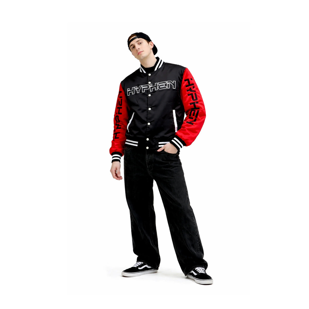 Hyphen Satin Jacket (Black/Red/White) - Hyphen Footwear