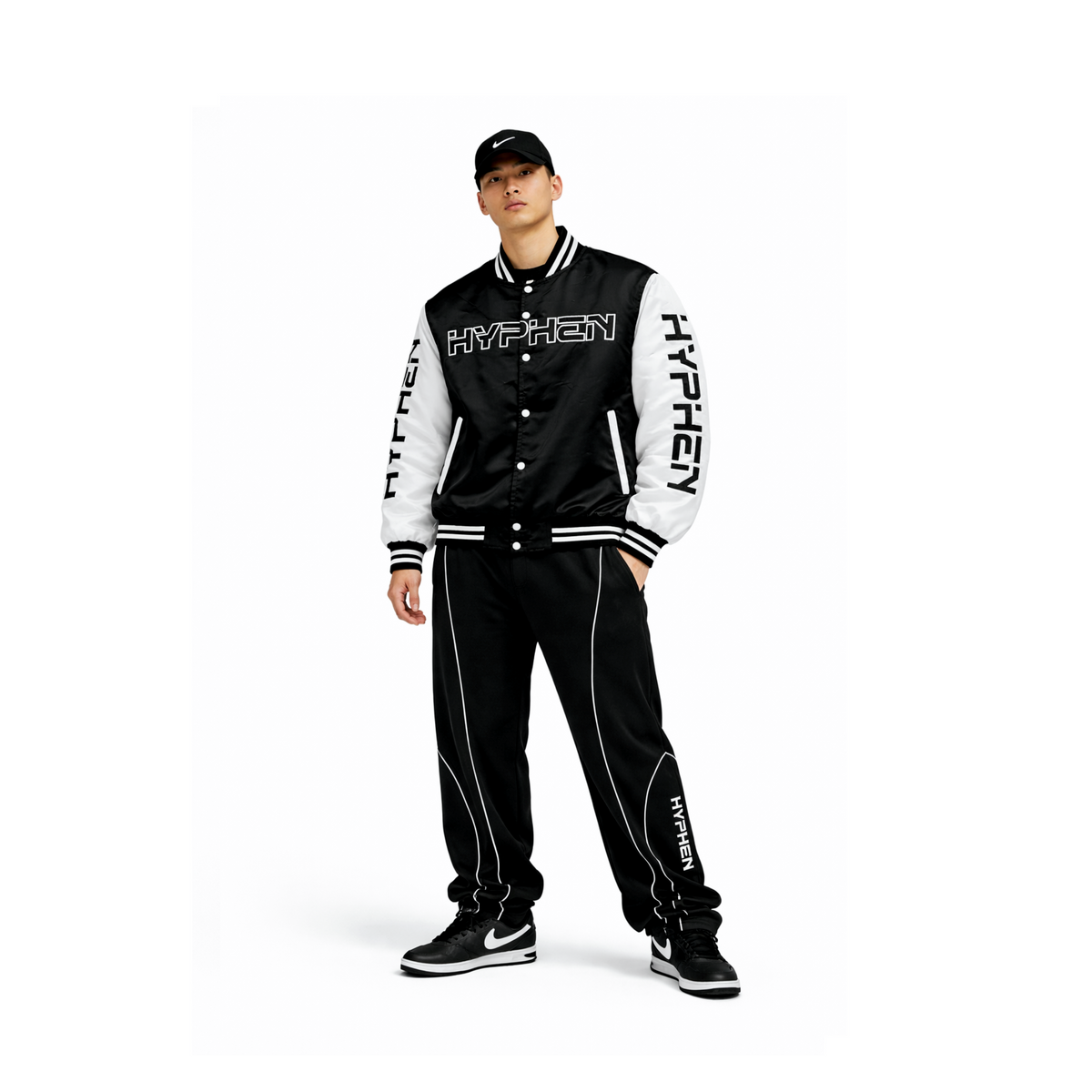 Hyphen Satin Jacket (Black/White) - Hyphen Footwear