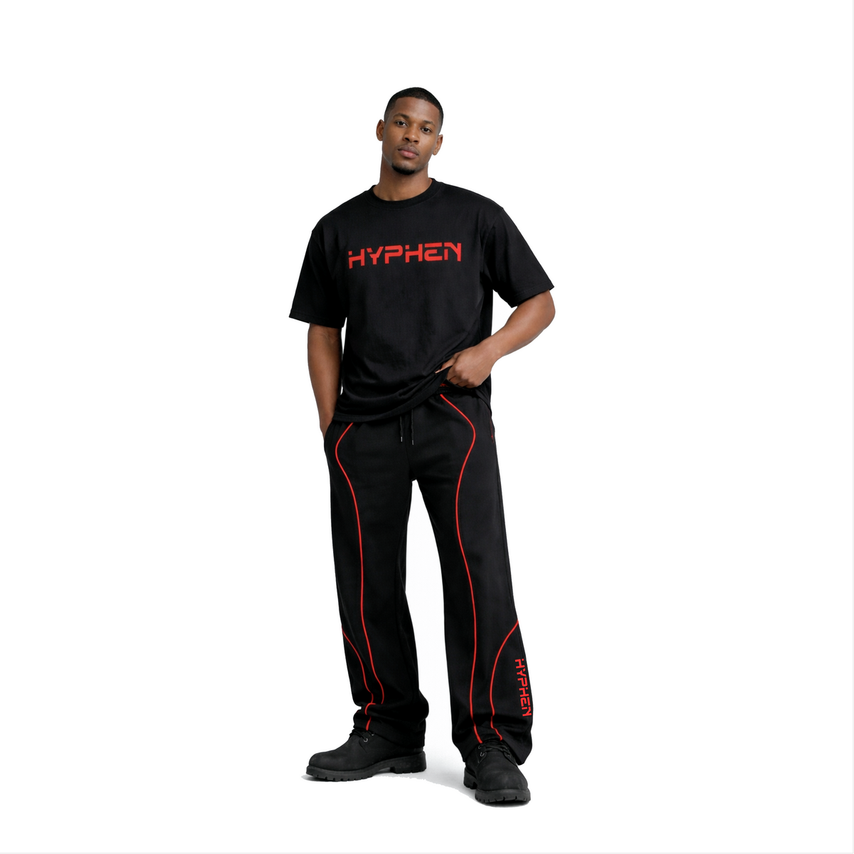 Hyphen Flare Leg Joggers (Black/Red) - Hyphen Footwear